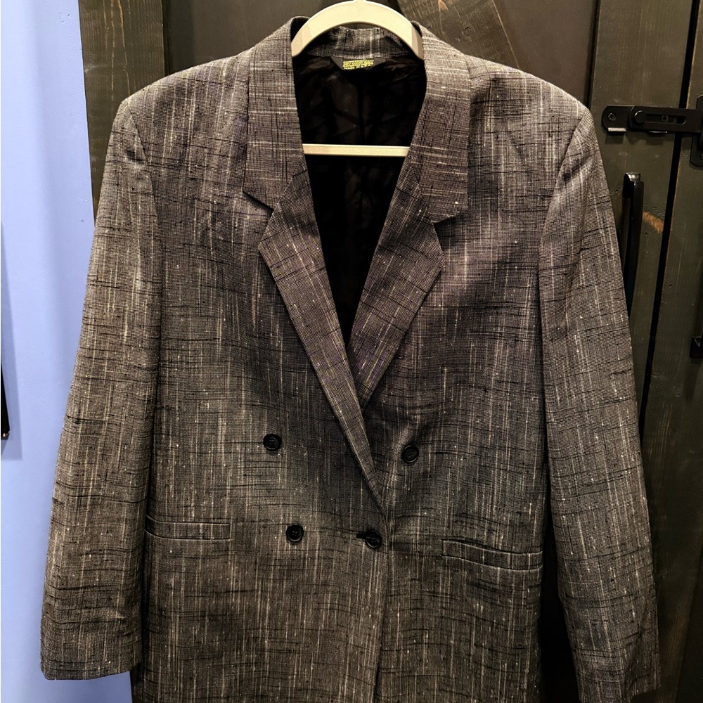 Vintage Christian Dior Textured Gray Double-Breasted Blazer Sportcoat